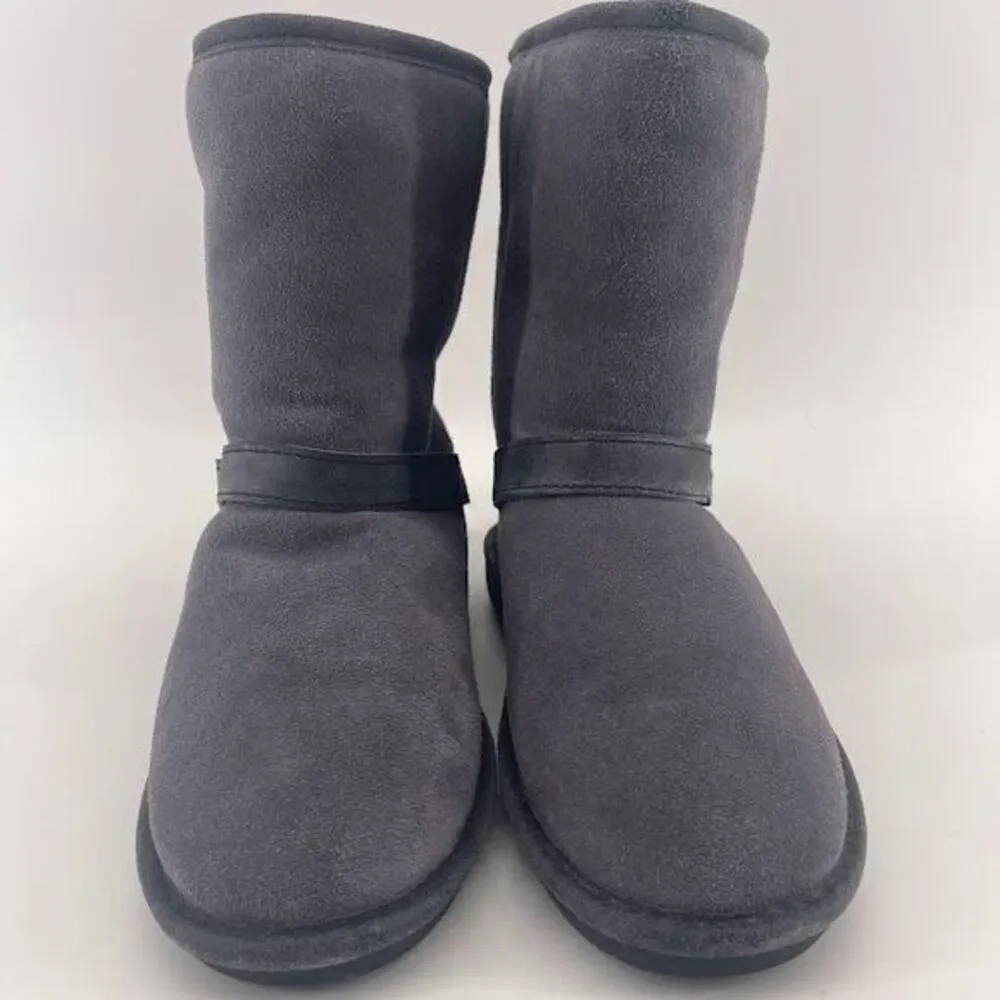 Bearpaw Gray Suede Mid-Calf ‎ Boots with Buckle Detail and Decorative Buttons